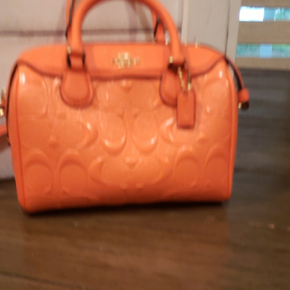 Coach Orange Leather Satchel with Embossed Design - Picture 6 of 6
